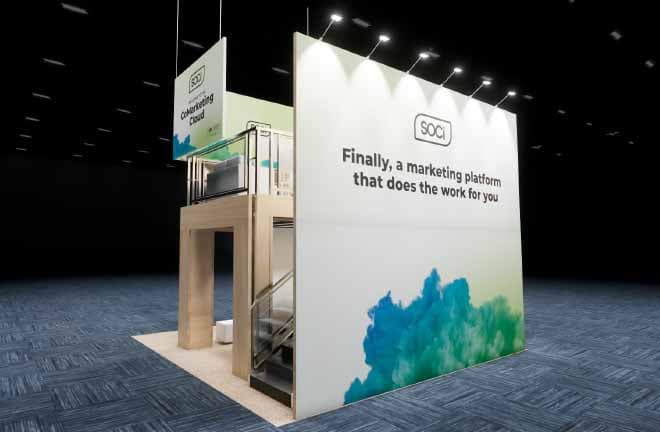 20x20 Double Deck Booth Rental – Retail Product Demo Layout